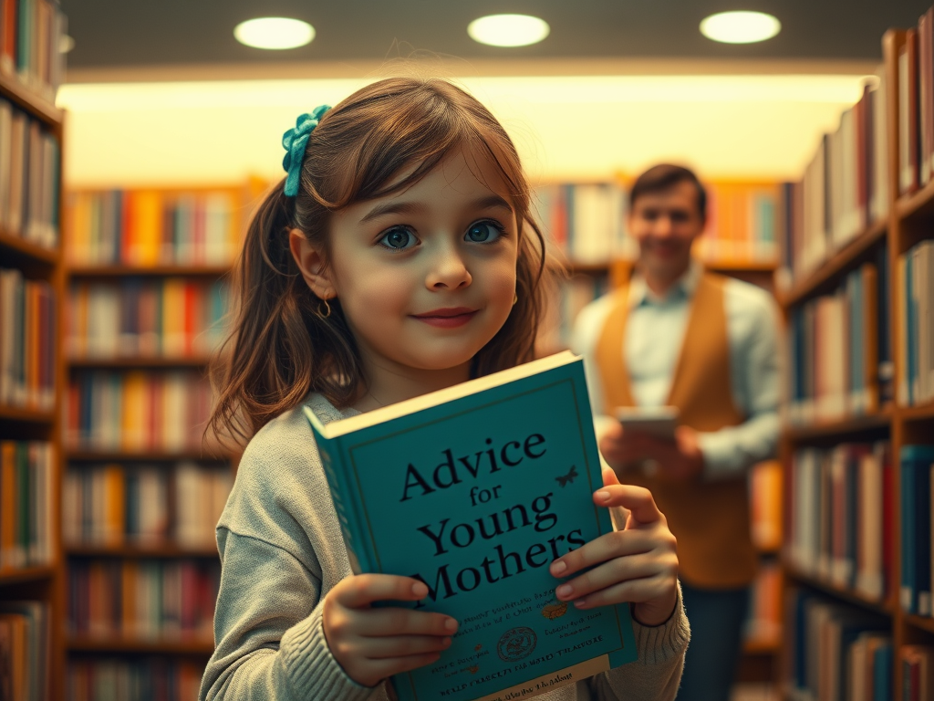 At the library, a young girl checks out the book "Advice for Young Mothers" … but why?